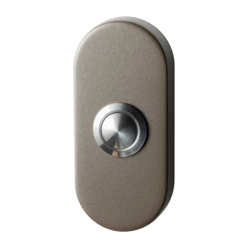 Beldrukker ovaal 70x32x10 mm met RVS button Mocca blend