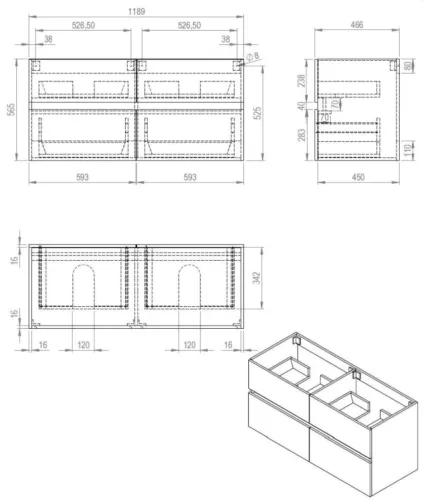 BESTDESIGN BORA ONDERKAST 120 CM GREEPLOOS 4LADEN GRIJSEIKEN