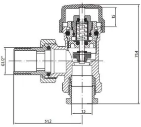 Best-Design therm. radiatorkraan haaks 1/2" x 15 mm knel