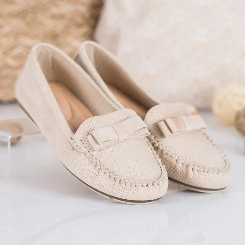 Clowse Opengewerkte loafers met een strik beige