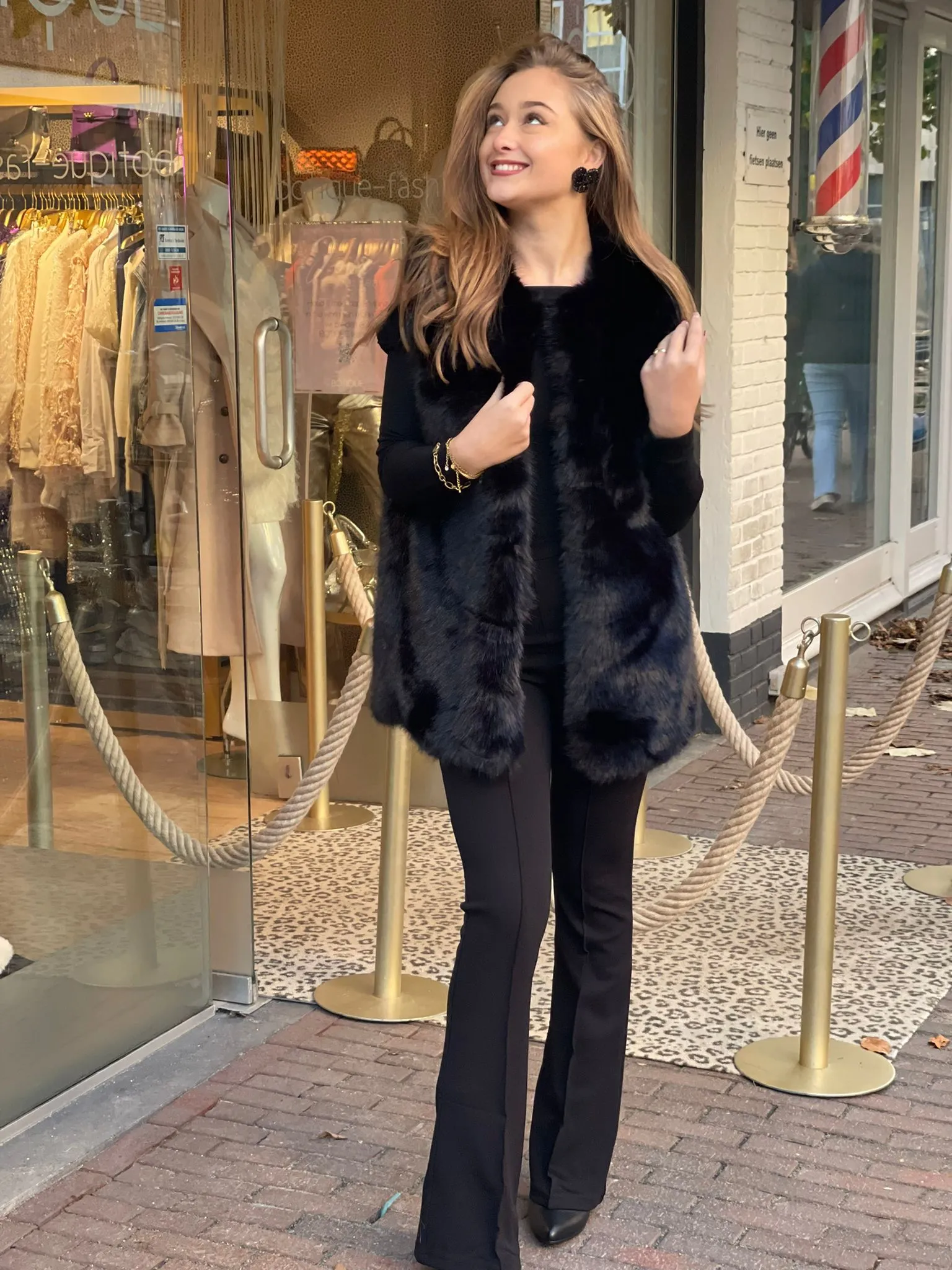 Feelhoo Faux Fur Lange Gilet Zwart