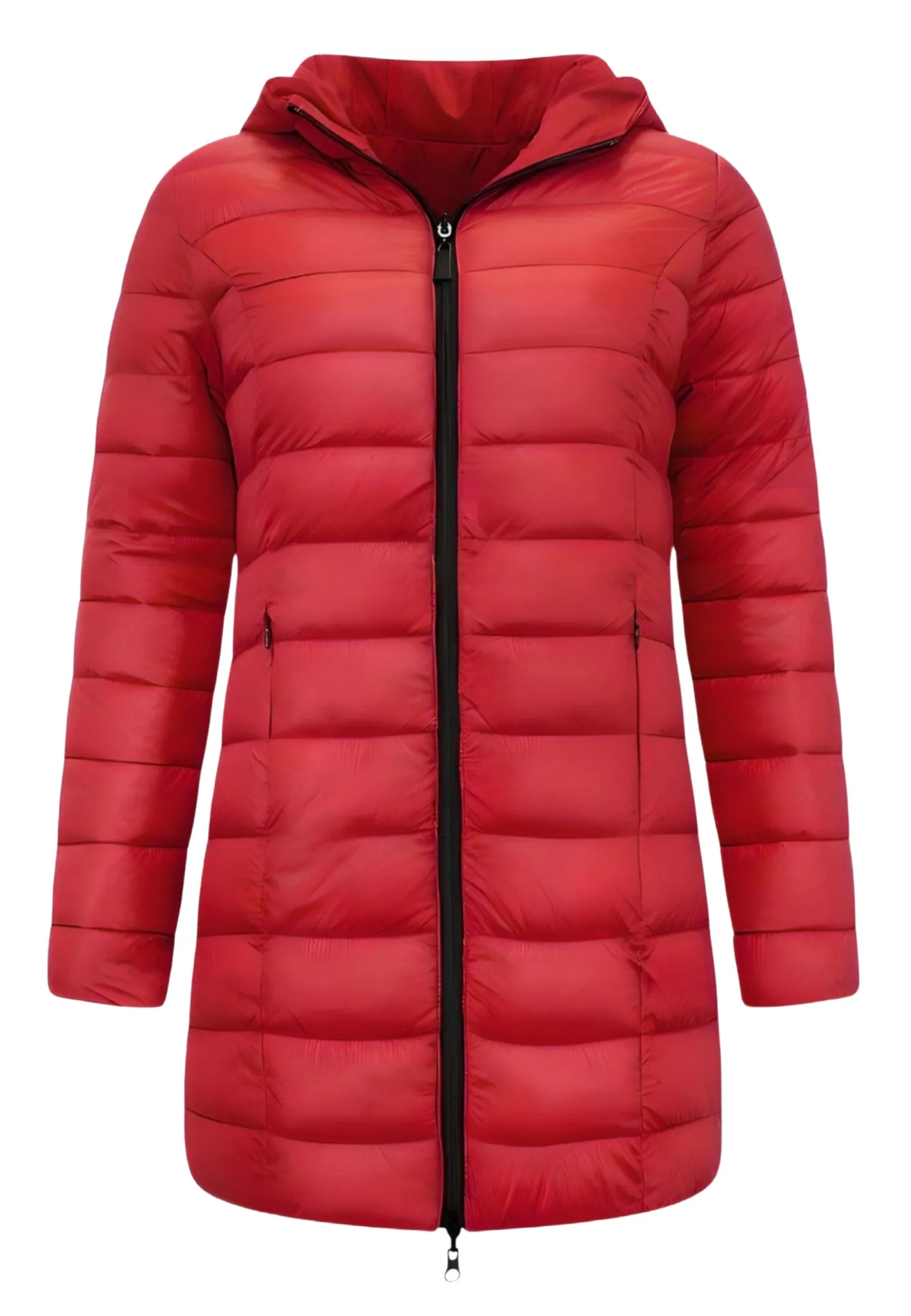 PUFFER JACKET DAMES LANG GEWATTEERD  SLIM FIT  ROOD
