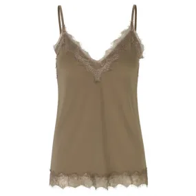 Rosemunde Strap top met lace portobello brown