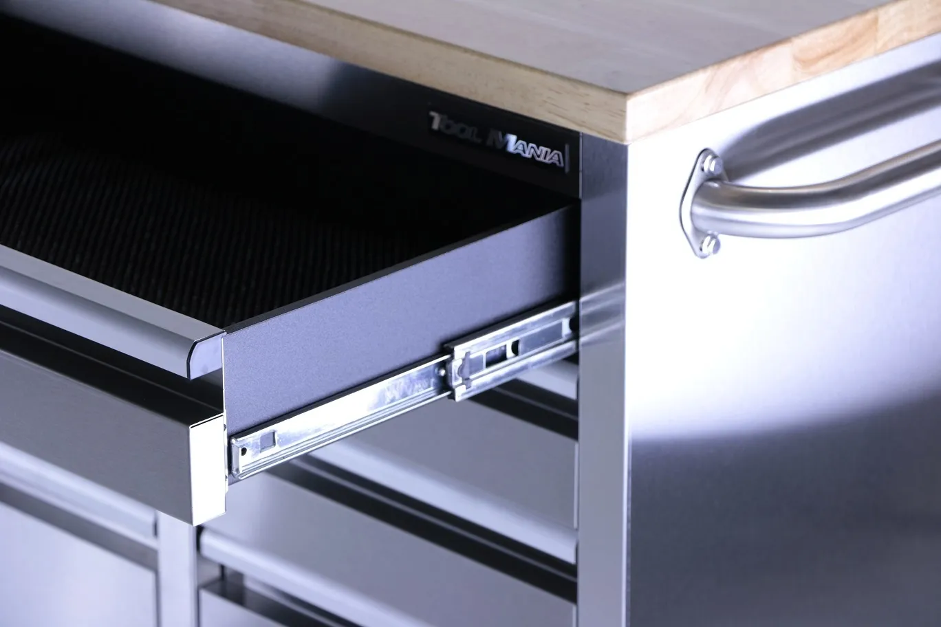 TM 161 cm Profi RVS Gereedschapswagen / Werkbank met Houten Blad