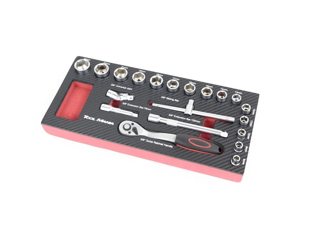 TM 20 Delige 3/8 doppenset foam carbon look inlay