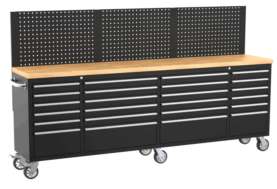 TM 258 CM PROFI GEREEDSCHAPSWAGEN / WERKBANK MET HOUTEN BLAD  ZWART